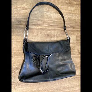 Alfani Black Leather Purse with Hoops and Tassel